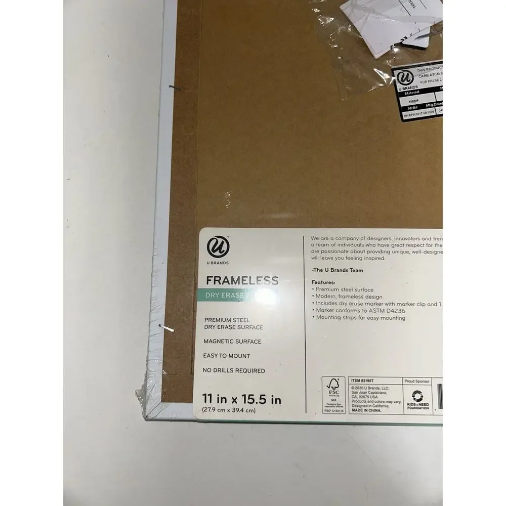 U Brands Frameless Dry Erase Board Weekly 11 in x 15.5 in - NEW
